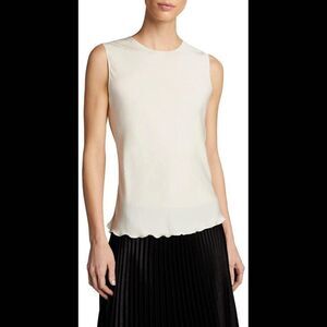 Theory Ivory Ruffle Edge Stretch Silk Tank Top/Cam